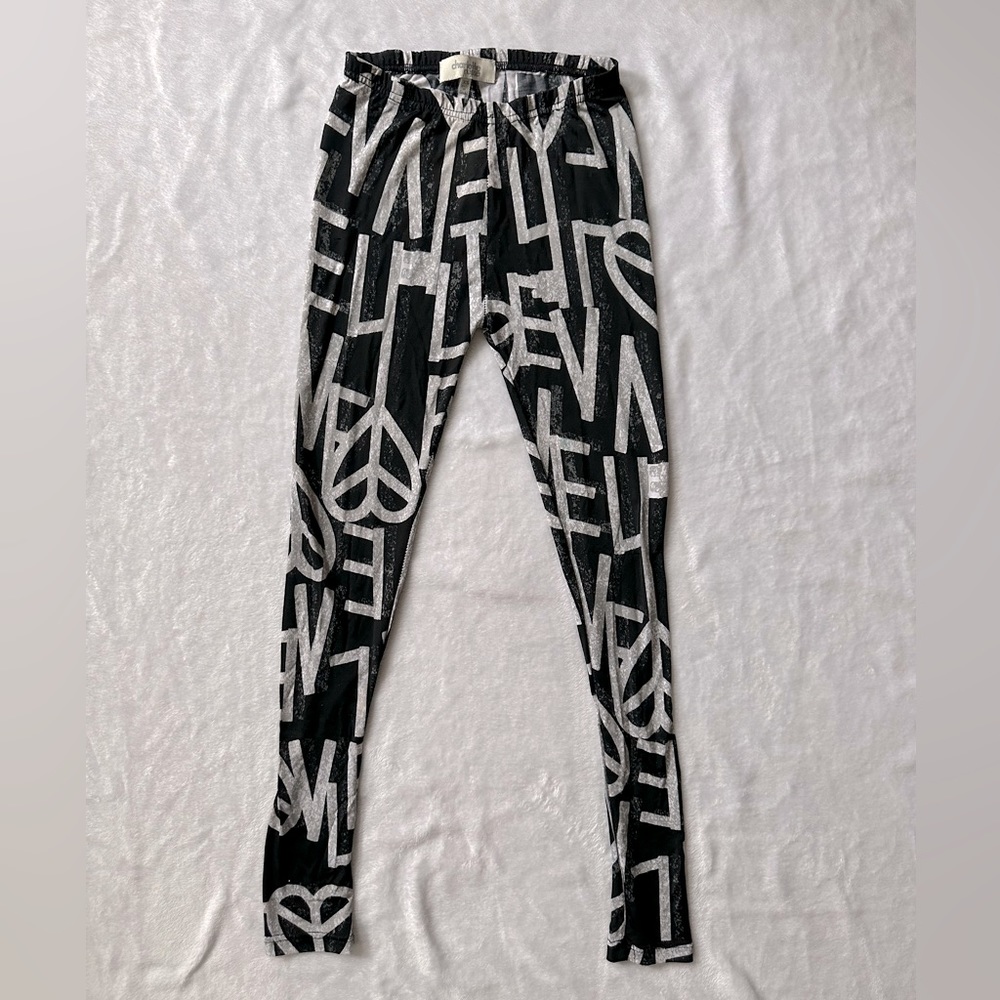 Charlotte Russe Peace Heart Key Love Leggings in Black/White/Gray - Size XS